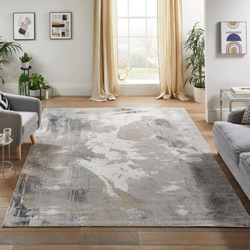 Skyline SK103 Modern Abstract Distressed Hi-Low Textured Low Profile Short-Pile Polyester Ivory/Navy Rug-Concept Looms-Rug Love - The Most Loved Rug Store